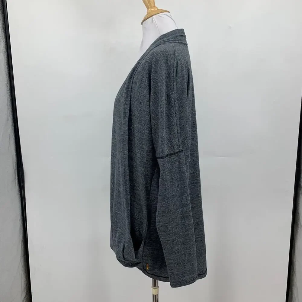 Lucy Cardigan Womens M Medium Charcoal Open Front Cocoon Pockets Drop Shoulders